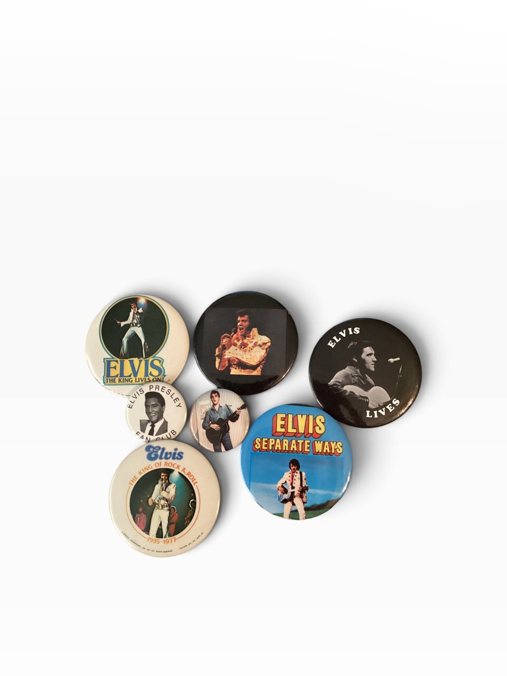 Elvis Presley set of 7 Vintage-Style Multicolor Music Pin Button Set